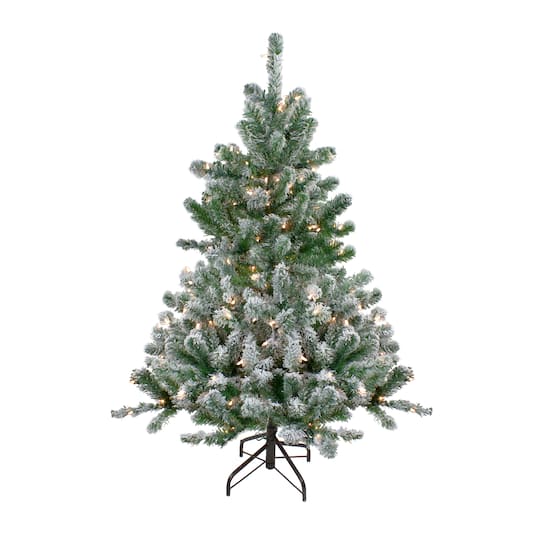 4.5Ft Pre-Lit Flocked Natural Emerald Full Artificial Christmas Tree, Clear Lights By Northlight in Green | 4.5 ft | Michaels®